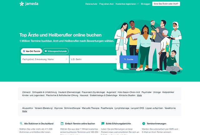 Screenshot der Webseite Jameda